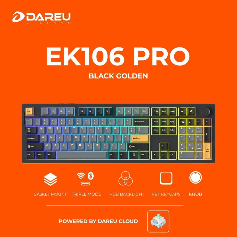 Bàn phím cơ DareU EK106 Pro Triple Mode Black Golden DareU Cloud switch